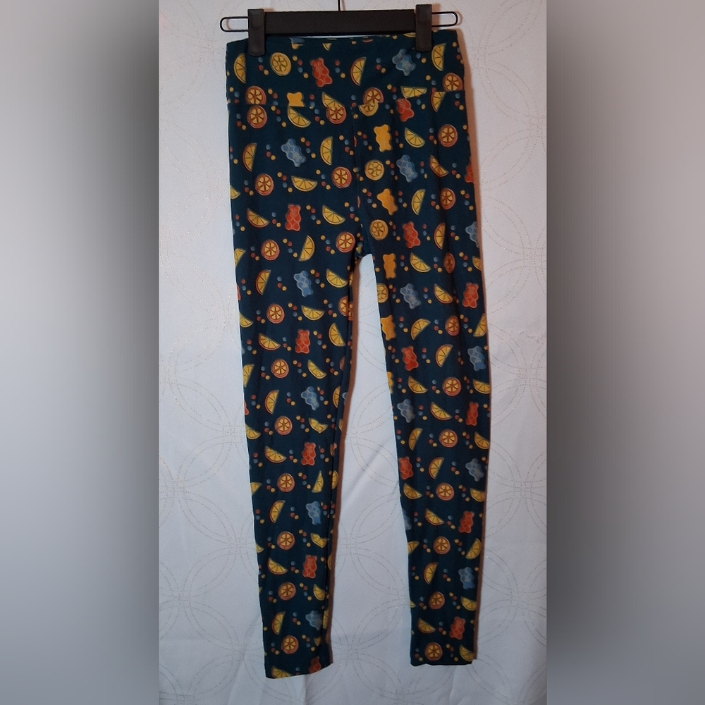 LuLaRoe Navy Citrus and Bear Patterned Leggings